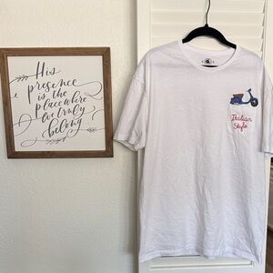Italian Style White T-Shirt with Blue Scooter Motif